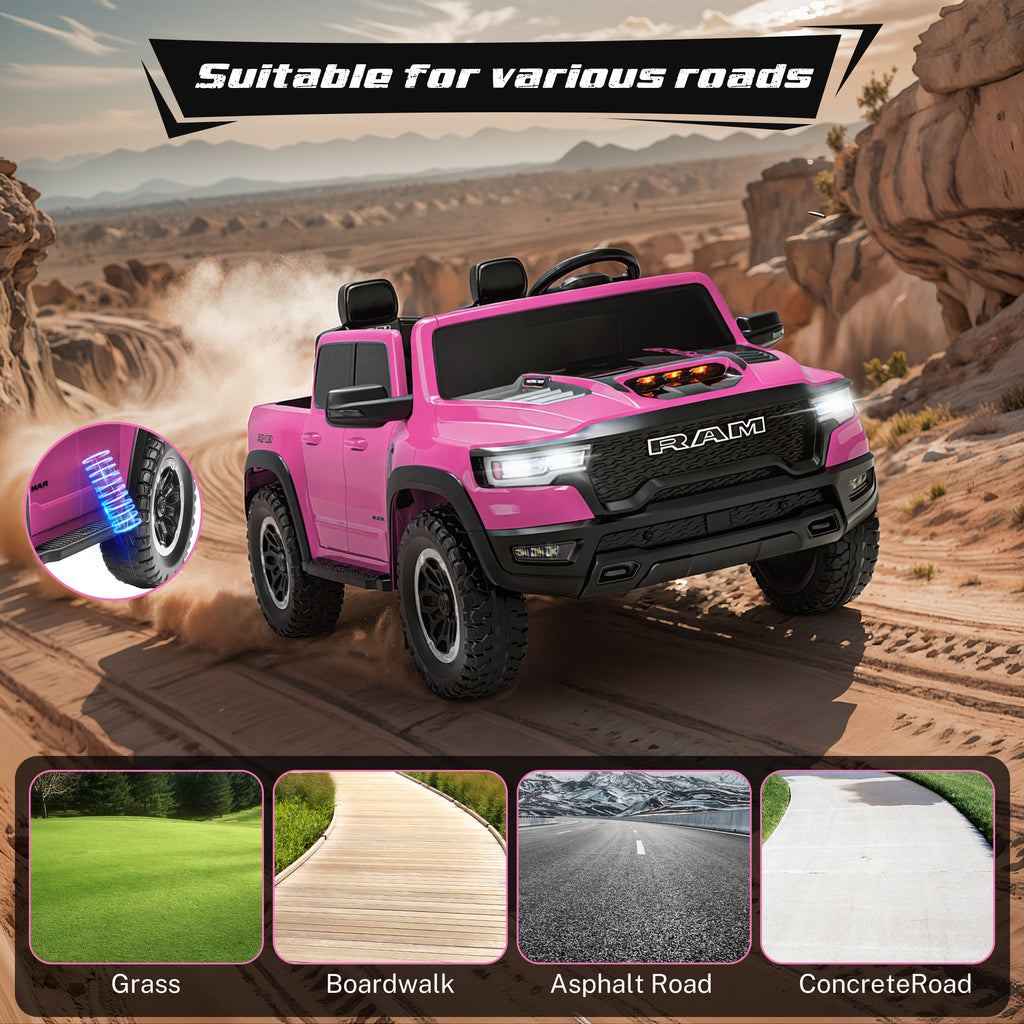 COCLUB RAM 24V Ride on Cars for Tow Kids, RAM 1500 RHO 2 Seat Battery Powered Ride on Toys with Remote Control, 4 Wheels Suspension Trunk, LED Light, MP3 Player, Electric Car for Kids Boy Girl Gift（副本）