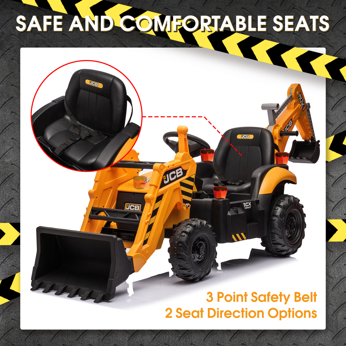 JCB 24V Ride On Excavator, 2 IN 1 Kids Electric Construction Ride on with Remote Control, Front Loader Bulldozer, Digger, Music, Ride on Toys for 3-6 Boys Girls, Yellow