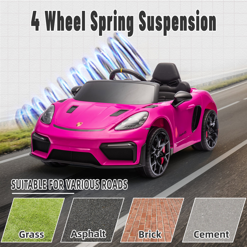 Porsche 718 Kids Ride On Toy, Electric Car for Toddlers with Remote Control, 4 Wheel Suspension, Bluetooth, Music, LED, Safety Belts, Kids Sports Ride on Car for Toddler 3-6 Yrs Boys Girls Gifts