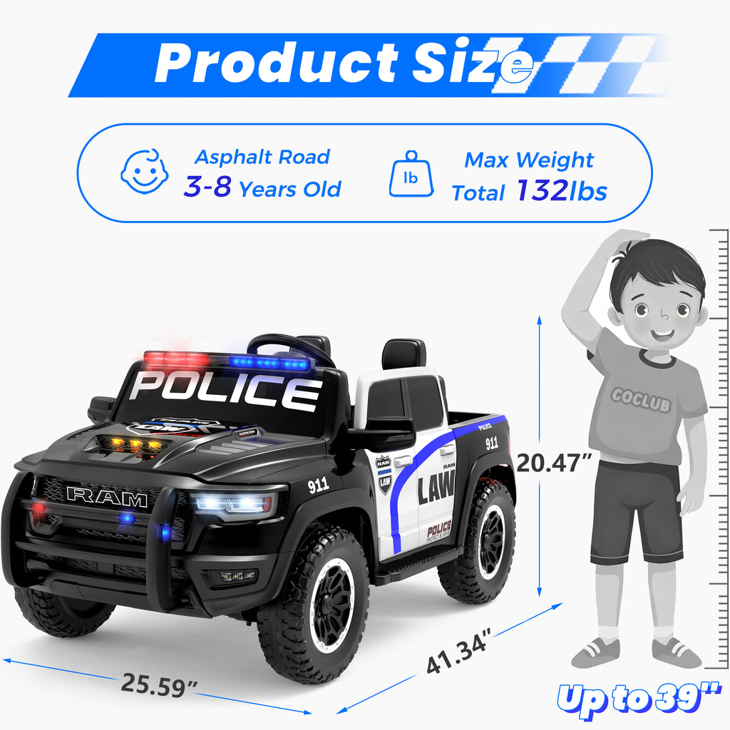 COCLUB 24V 2 Seat Ride On Car for Kids, Licensed RAM RHO 1500 Powered Electric Car with 4 Wheels Spring Suspesion, Ride On Toy for 3-8 Year Boys & Girls with Remote Control, Horm, Siren, Lights
