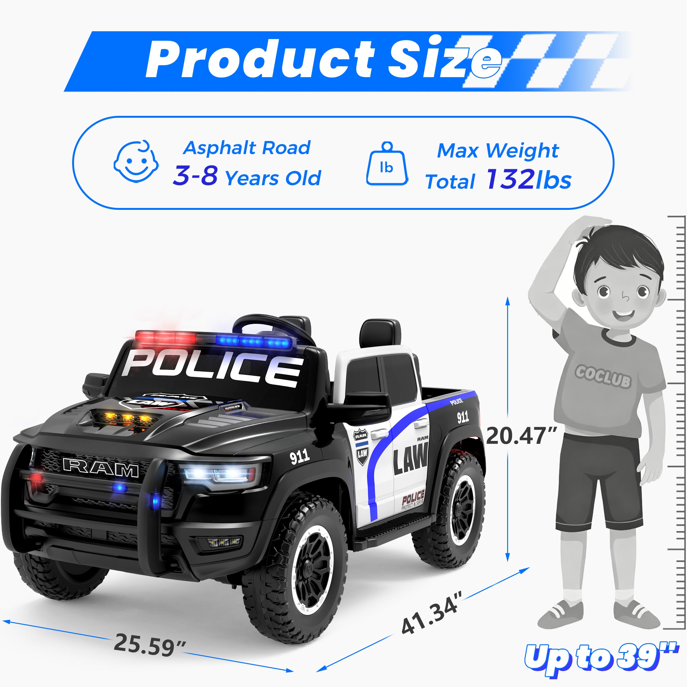 COCLUB 24V 2 Seat Ride On Car for Kids, Licensed RAM RHO 1500 Powered Electric Car with 4 Wheels Spring Suspesion, Ride On Toy for 3-8 Year Boys & Girls with Remote Control, Horm, Siren, Lights