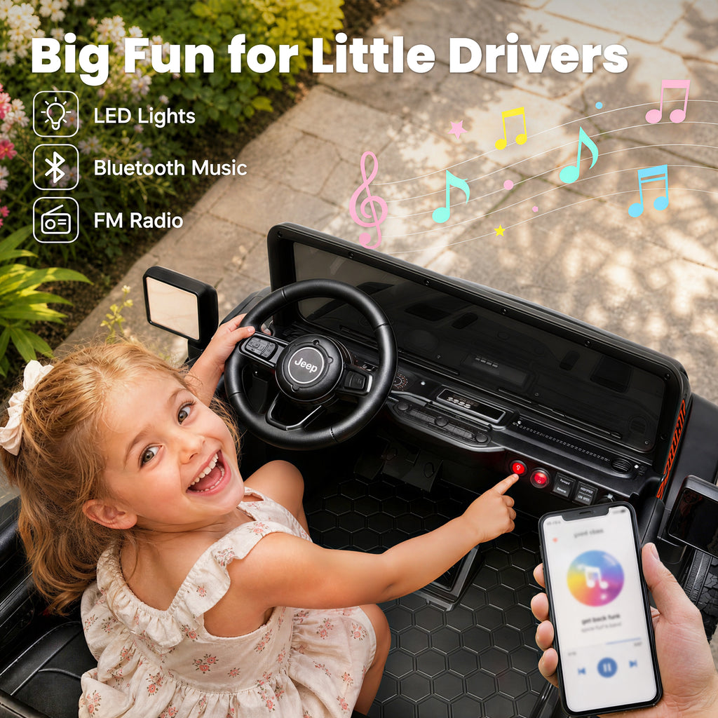 COCLUB 24V Jeep Wrangler Rubicon Ride On Car 2 Seaters for Big Kids, Powered Ride On w/4 Wheels Spring Suspension, Parent Remote Control, LED Lights, Bluetooth, MP3, Ride On Toy for Ages 3-8