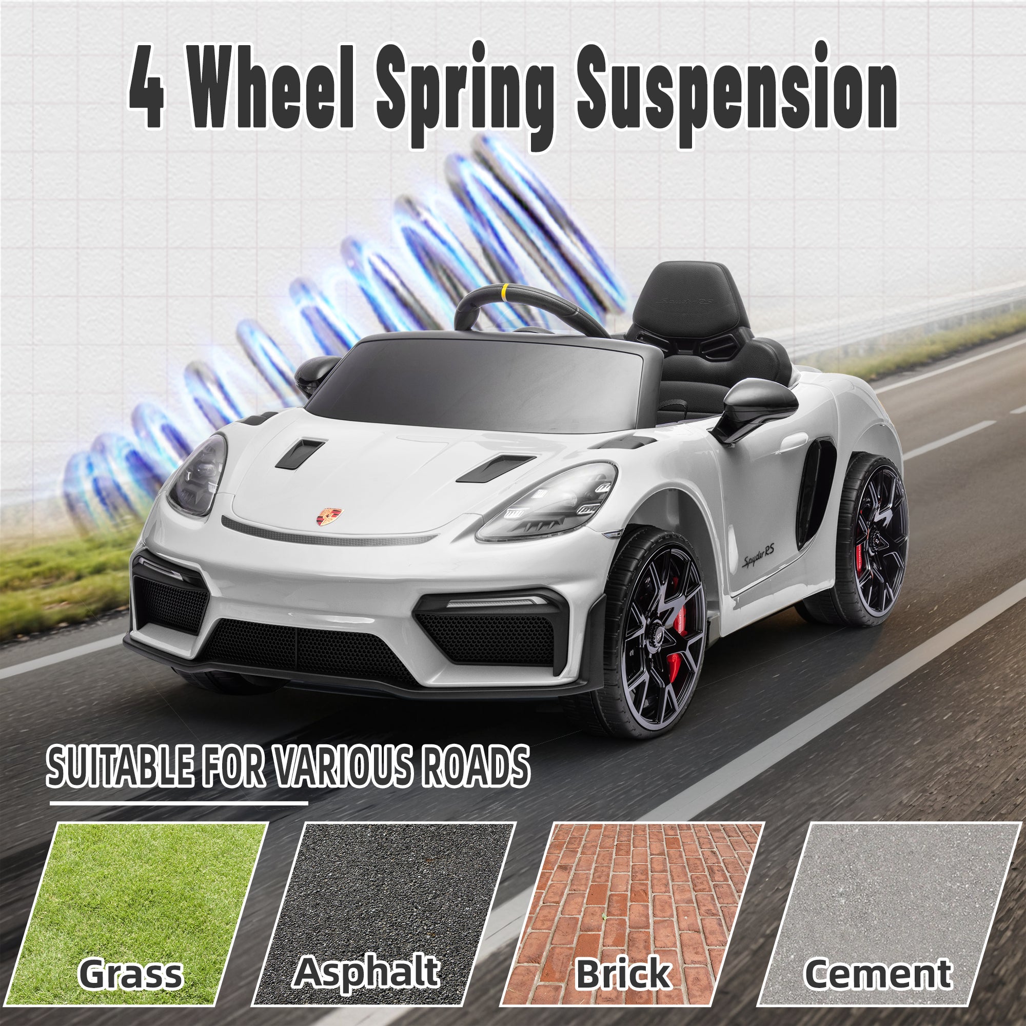 Porsche 718 Kids Ride On Toy, Electric Car for Toddlers with Remote Control, 4 Wheel Suspension, Bluetooth, Music, LED, Safety Belts, Kids Sports Ride on Car for Toddler 3-6 Yrs Boys Girls Gifts