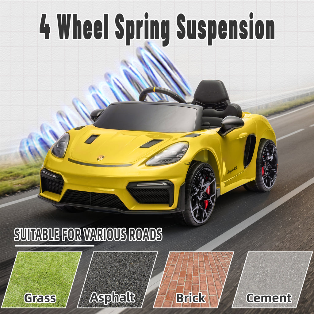 Porsche 718 Kids Ride On Toy, Electric Car for Toddlers with Remote Control, 4 Wheel Suspension, Bluetooth, Music, LED, Safety Belts, Kids Sports Ride on Car for Toddler 3-6 Yrs Boys Girls Gifts