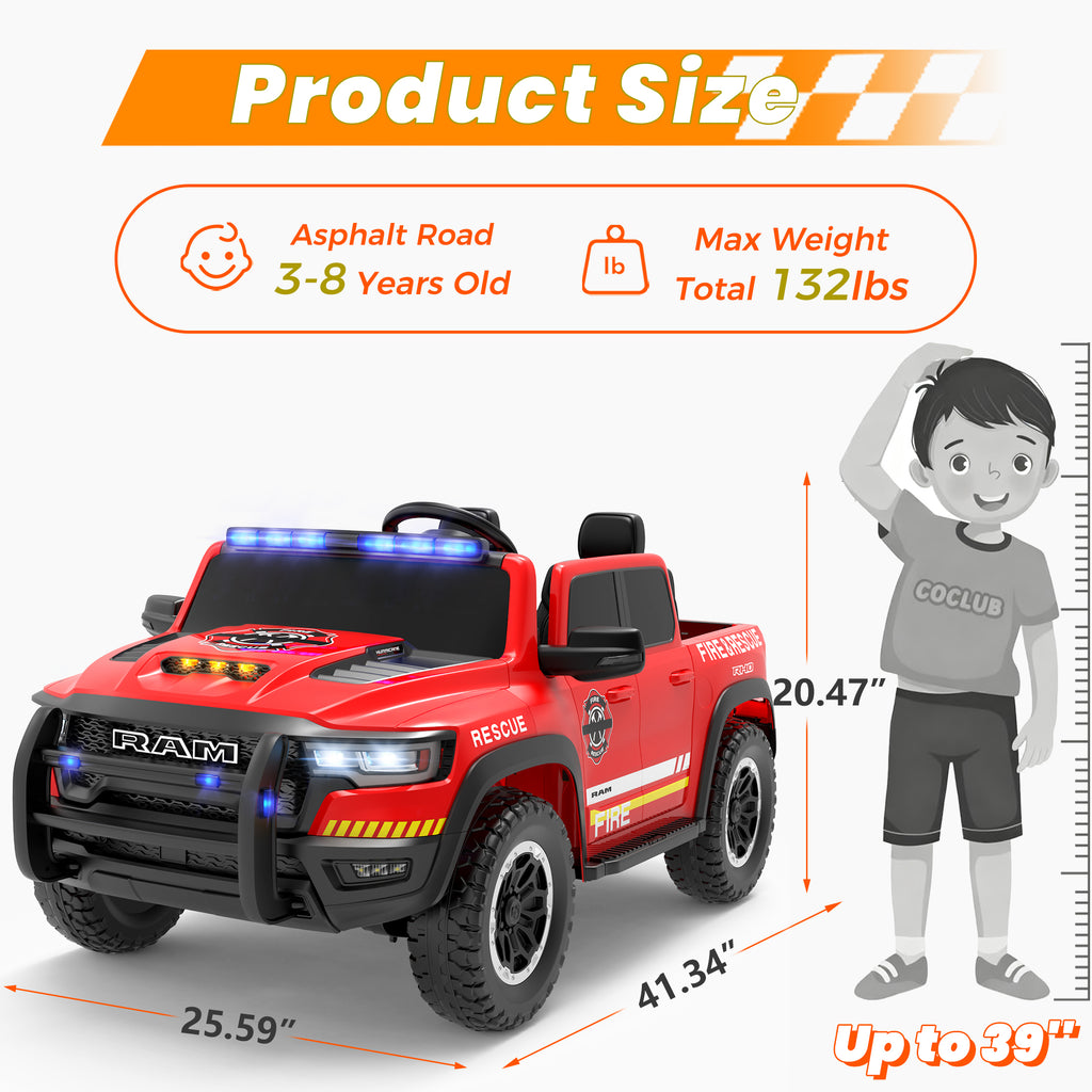 COCLUB 24V 2 Seat Ride On Car for Kids, Licensed RAM RHO 1500 Powered Electric Car with 4 Wheels Spring Suspesion, Ride On Toy for 3-8 Year Boys & Girls with Remote Control, Horm, Siren, Lights