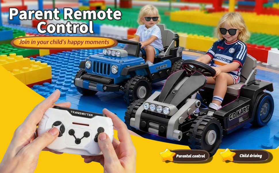 COCLUB 12V 2 Forms Block Electric Car, Power 4 Wheels Ride On Car with Remote Control, Spring Suspension, Ride On Toy for Ages 3+ Kids, Blue