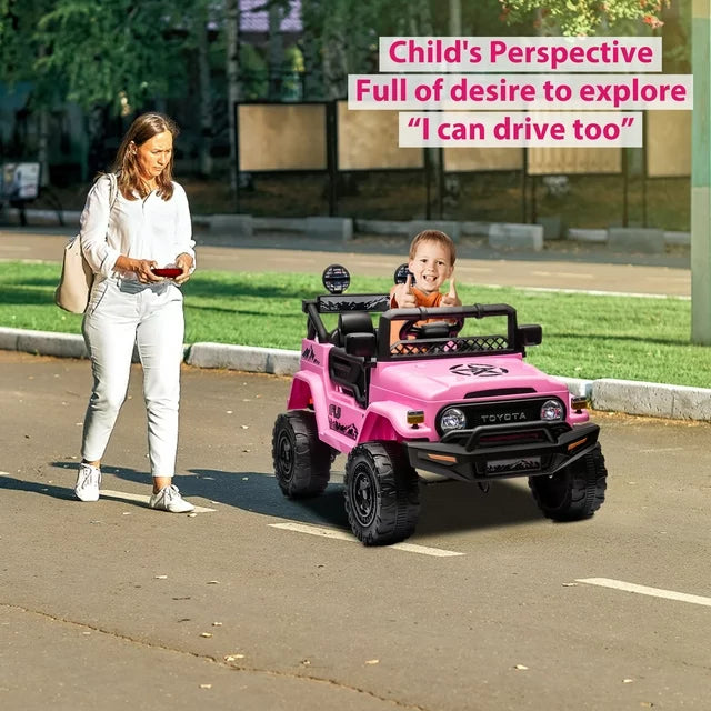 12V Toyota FJ Cruiser Ride on Cars, Electric Truck Vehicles with Remote Control, Music Player, Headlights, Horn, Kids Ride on Toys for Girls Boys Gifts 3-5 Years Olds, Pink