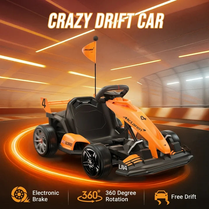 McLaren 36 Kids Electric Go Kart, 36V Powered Drift Racing Ride On Car Toy, 500W Dual Motor, 3-Level Adjustable Seat, Rear-Wheel Drive, 360° Spin Pedal Go Kart for Boys Girls Ages 6+, Orange