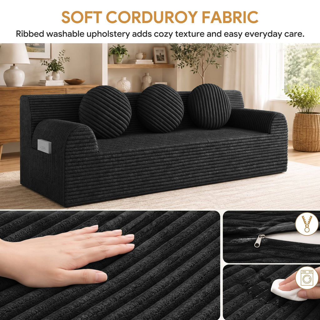 UHOMEPRO 71" Small Cloud Couch, 3 Seater Sofa with High Density Foam, No Assembly Low Profile Floor Couch for Bedroom, Apartment, 1200lbs, Deep Gray