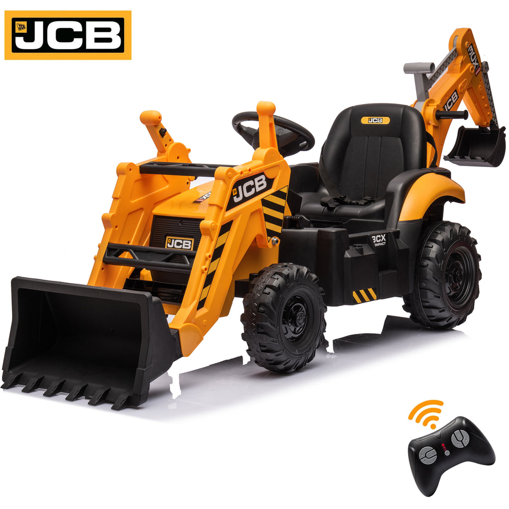COCLUB 24V Kids JCB Ride on Excavator, Backhoe Toys for Boys with Reversible Seat, Removable Front & Rear Arms, Remote Control, Big Digger Construction Car for Kids 3-5
