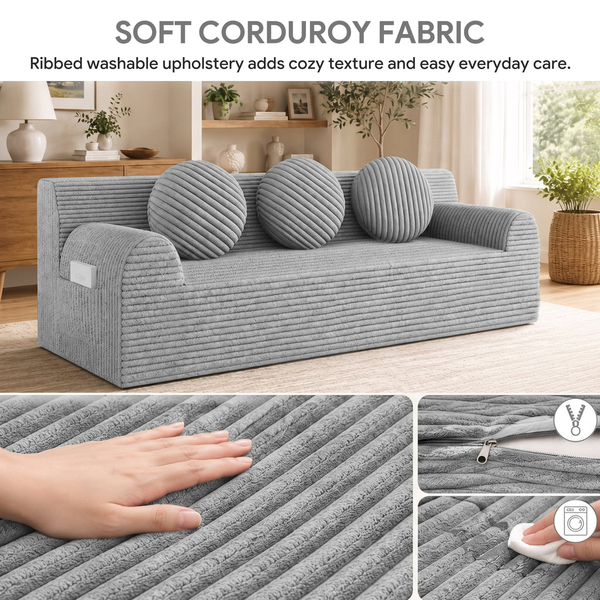 UHOMEPRO 71" Small Cloud Couch, 3 Seater Sofa with High Density Foam, No Assembly Low Profile Floor Couch for Bedroom, Apartment, 1200lbs, Deep Gray
