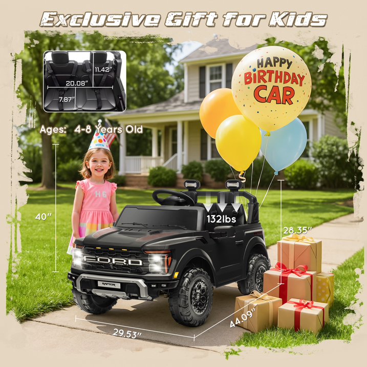 Ford F150 Raptor 24V Powered Ride on Cars for Kids, Extra large Real 2 Seater Ride on Toys with Remote Control, Bluetooth, LED, Truck Storage, Electric Vehicles Ride on Truck for Boys Girls Gifts