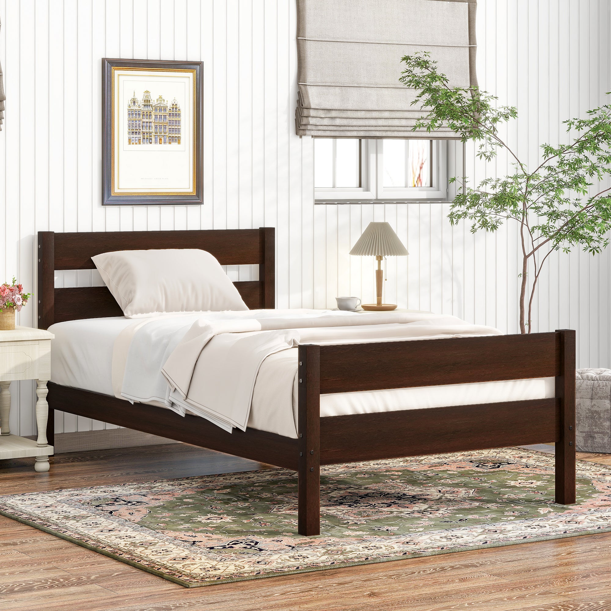 UHOMEPRO Twin Metal Bed Frame for Kids with Storage Headboard & USB Charging and LED, Noise-Free Design, No Box Spring Needed, Easy Assembly, Black