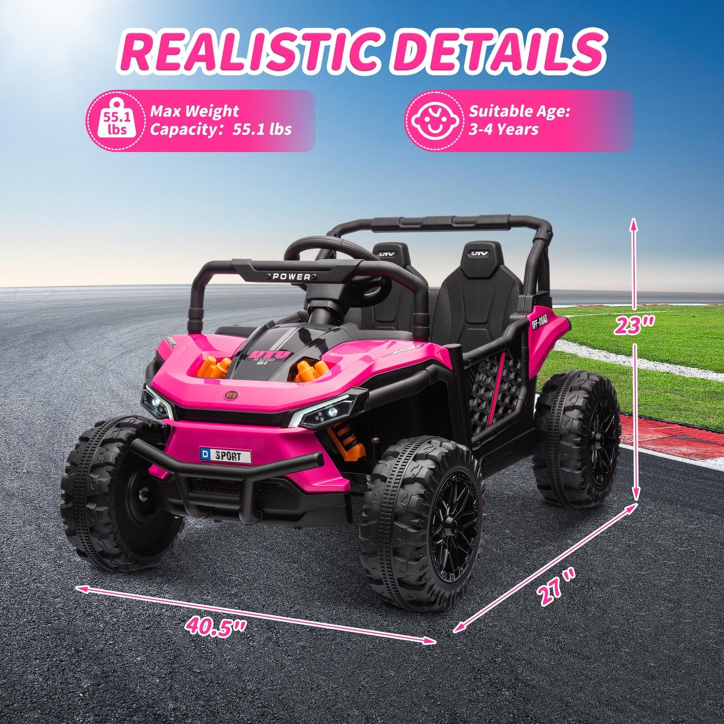 uhomepro Ride on Truck Car,12 V Powered Ride Toys for Kids with Remote Control Spring Suspension, LED Lights, MP3 Player, Electric Vehicles for Boys and Girls Gifts, Pink