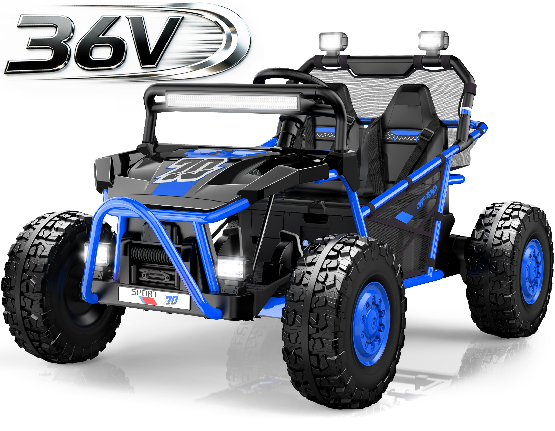 36V Electric Ride On Car for Big Kids, 2 Seater 36V Powered Electric Ride on Toy with Rear Wheel Spring Suspension, Bluetooth, Music, Max 8.7 MPH, Kids Electric Vehicle for Boys Girls Ages 6+, Blue