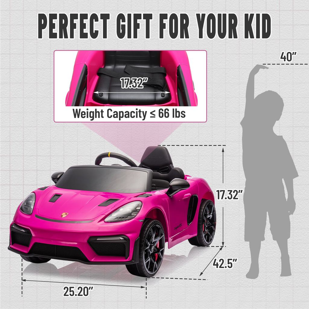 Porsche 718 Kids Ride On Toy, Electric Car for Toddlers with Remote Control, 4 Wheel Suspension, Bluetooth, Music, LED, Safety Belts, Kids Sports Ride on Car for Toddler 3-6 Yrs Boys Girls Gifts