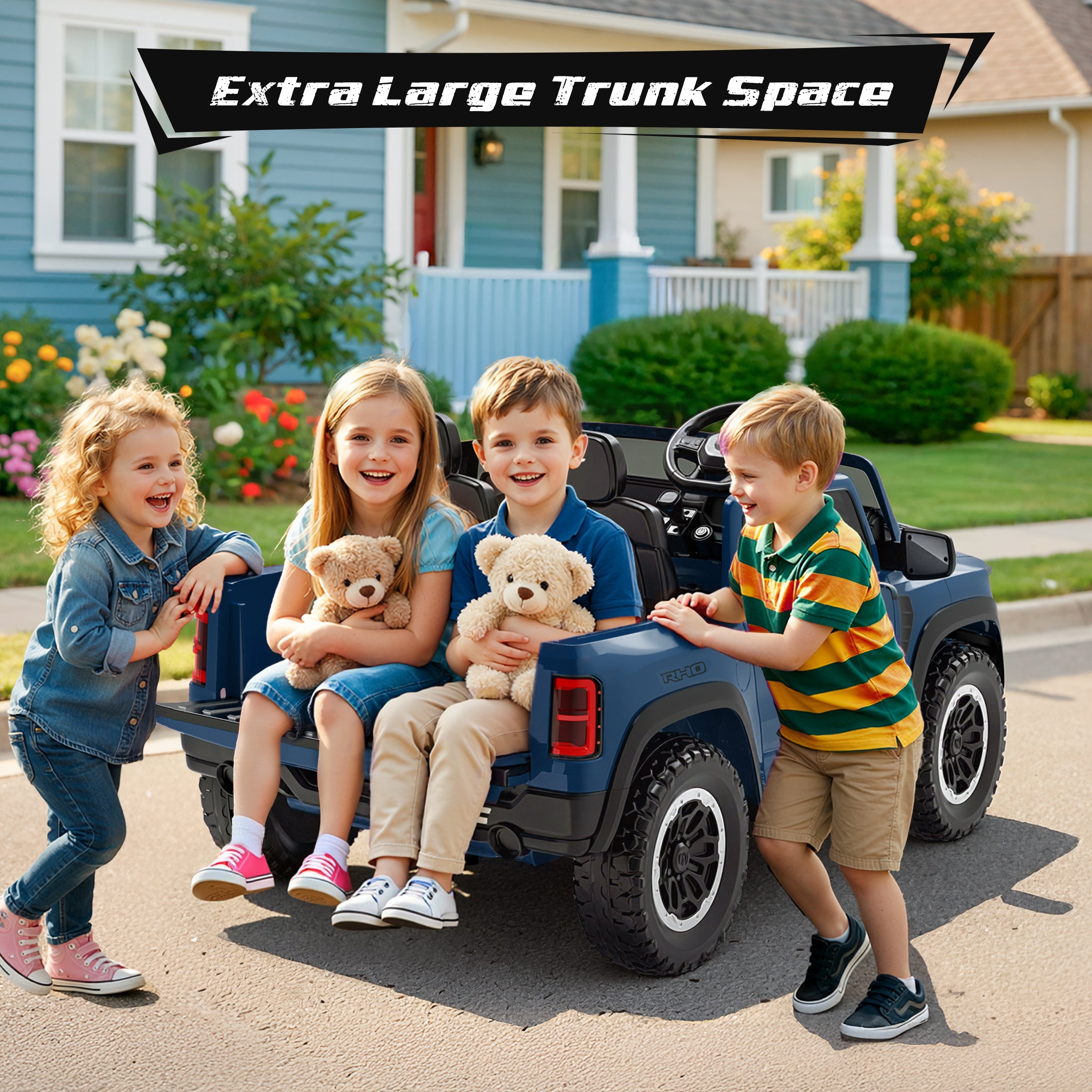 COCLUB RAM 24V Ride on Cars for Tow Kids, RAM 1500 RHO 2 Seat Battery Powered Ride on Toys with Remote Control, 4 Wheels Suspension Trunk, LED Light, MP3 Player, Electric Car for Kids Boy Girl Gift