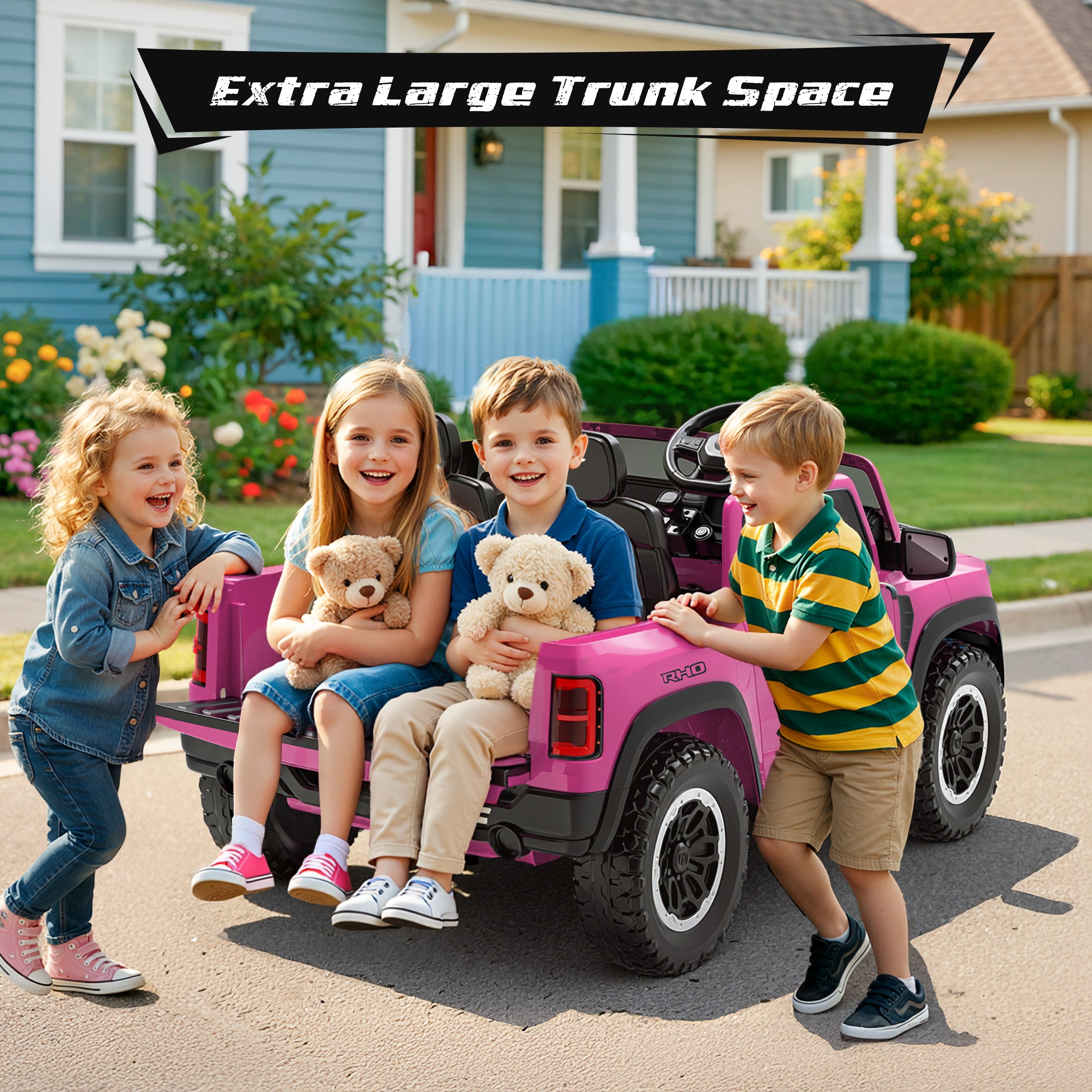 COCLUB RAM 24V Ride on Cars for Tow Kids, RAM 1500 RHO 2 Seat Battery Powered Ride on Toys with Remote Control, 4 Wheels Suspension Trunk, LED Light, MP3 Player, Electric Car for Kids Boy Girl Gift（副本）