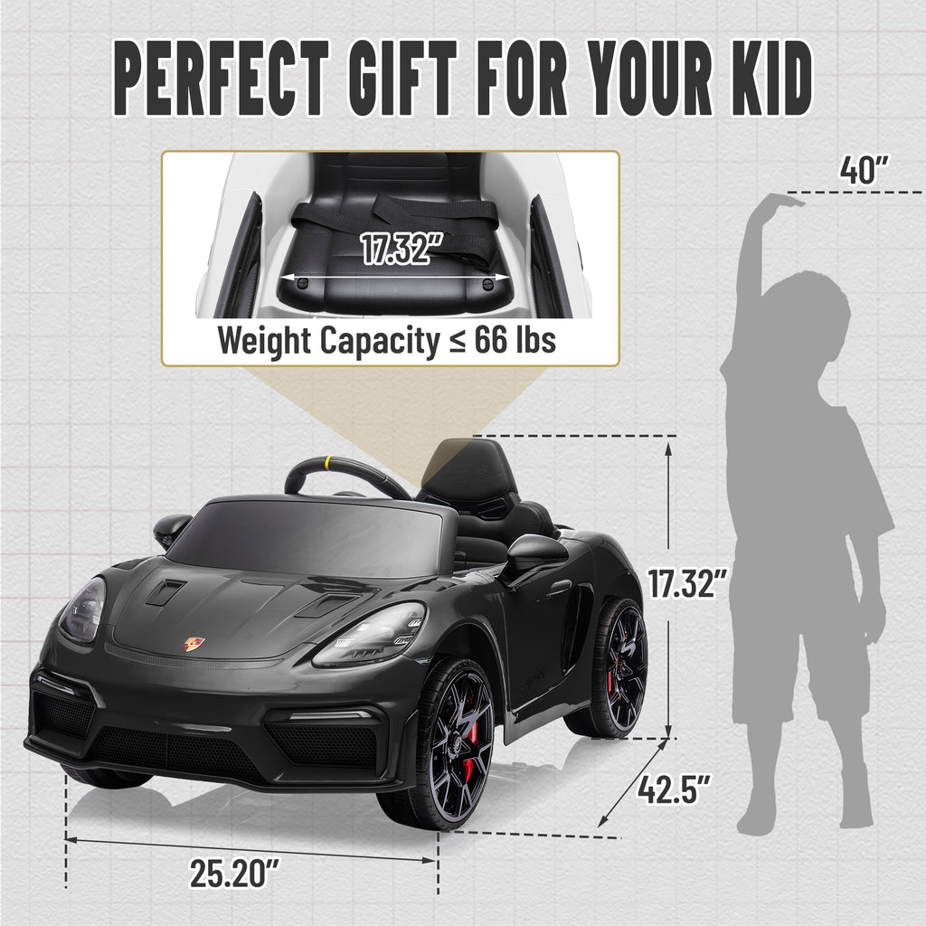 Porsche 718 Kids Ride On Toy, Electric Car for Toddlers with Remote Control, 4 Wheel Suspension, Bluetooth, Music, LED, Safety Belts, Kids Sports Ride on Car for Toddler 3-6 Yrs Boys Girls Gifts