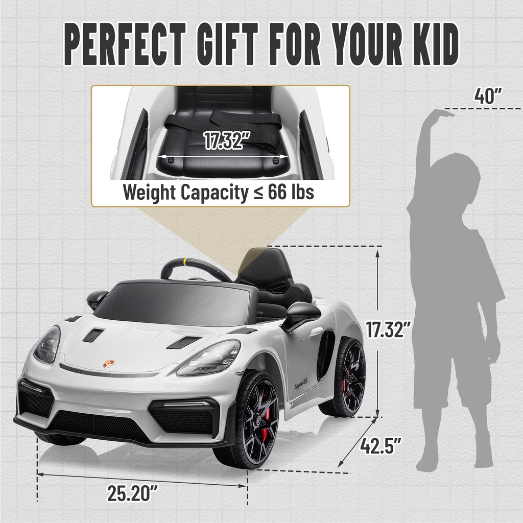 Porsche 718 Kids Ride On Toy, Electric Car for Toddlers with Remote Control, 4 Wheel Suspension, Bluetooth, Music, LED, Safety Belts, Kids Sports Ride on Car for Toddler 3-6 Yrs Boys Girls Gifts