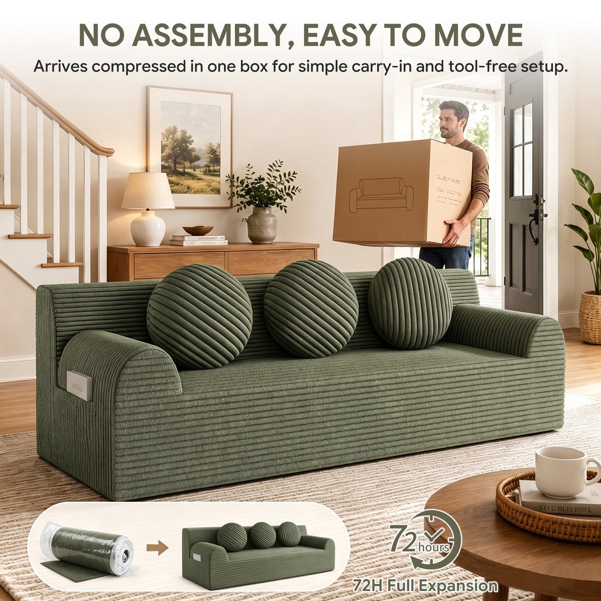 UHOMEPRO 71" Small Cloud Couch, 3 Seater Sofa with High Density Foam, No Assembly Low Profile Floor Couch for Bedroom, Apartment, 1200lbs, Deep Gray