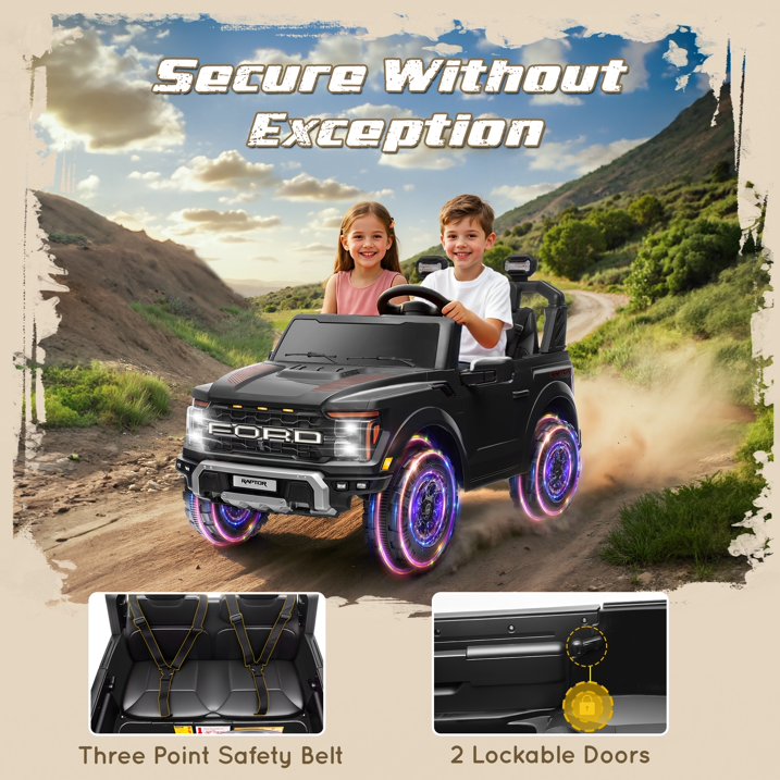 Ford F150 Raptor 24V Powered Ride on Cars for Kids, Extra large Real 2 Seater Ride on Toys with Remote Control, Bluetooth, LED, Truck Storage, Electric Vehicles Ride on Truck for Boys Girls Gifts