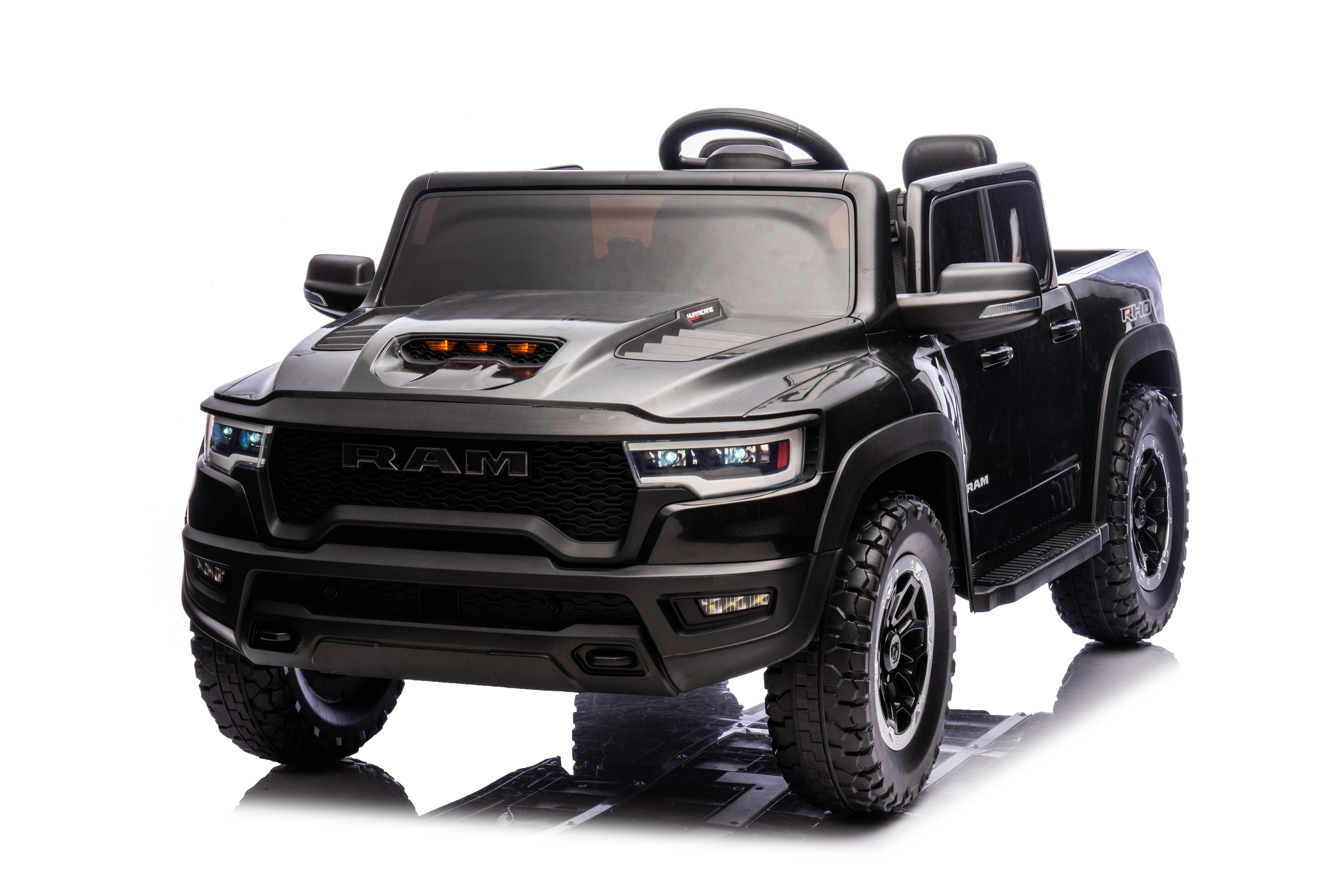 24V RAM 1500 Ride on Cars for Kids, 2 Seater Powered Ride on Truck with Remote Control, Electric Car for Boys Girls 3-8 w/Bluetooth/LED Headlights/Safety Belts, Black