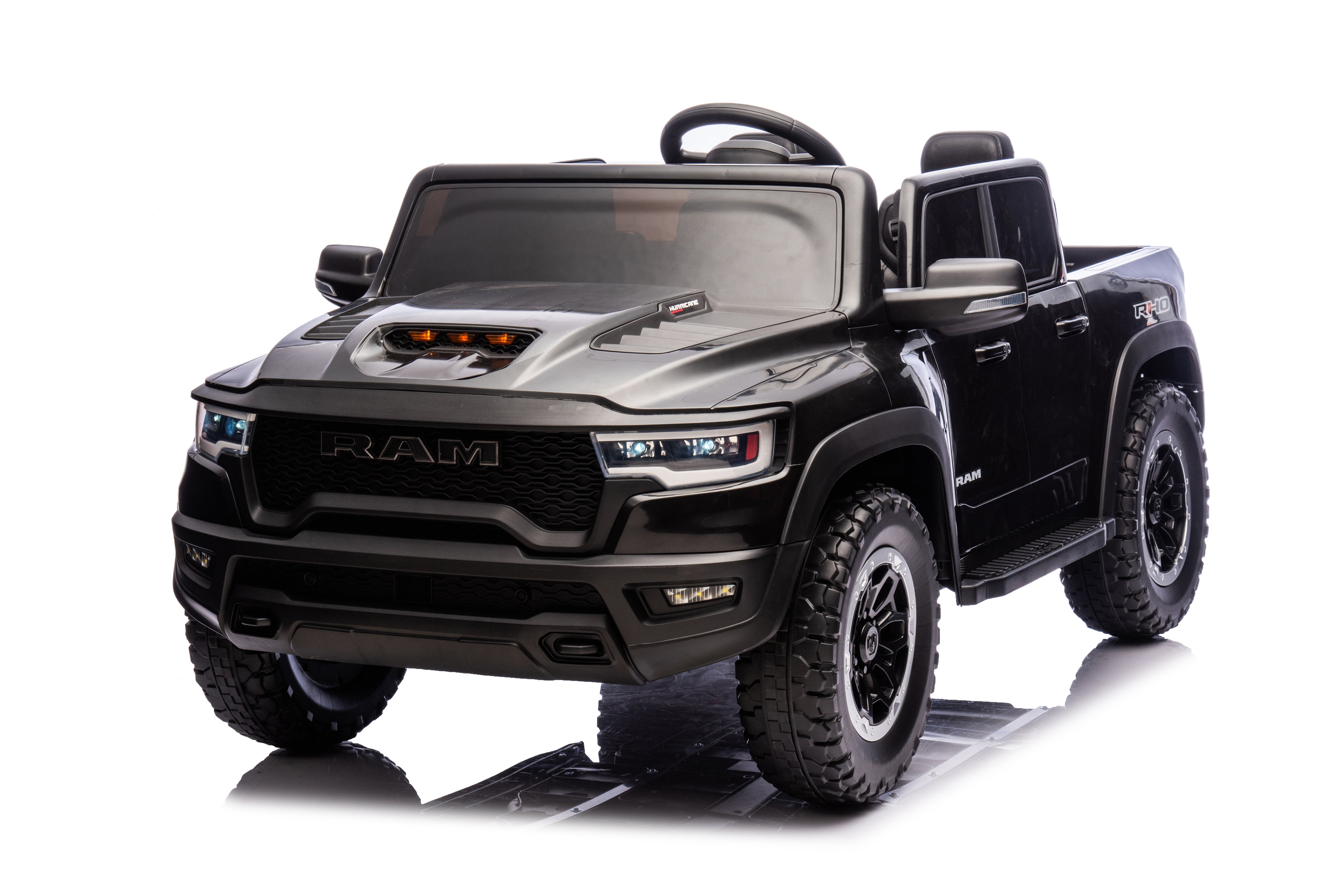 24V RAM 1500 Ride on Cars for Kids, 2 Seater Powered Ride on Truck with Remote Control, Electric Car for Boys Girls 3-8 w/Bluetooth/LED Headlights/Safety Belts, Black