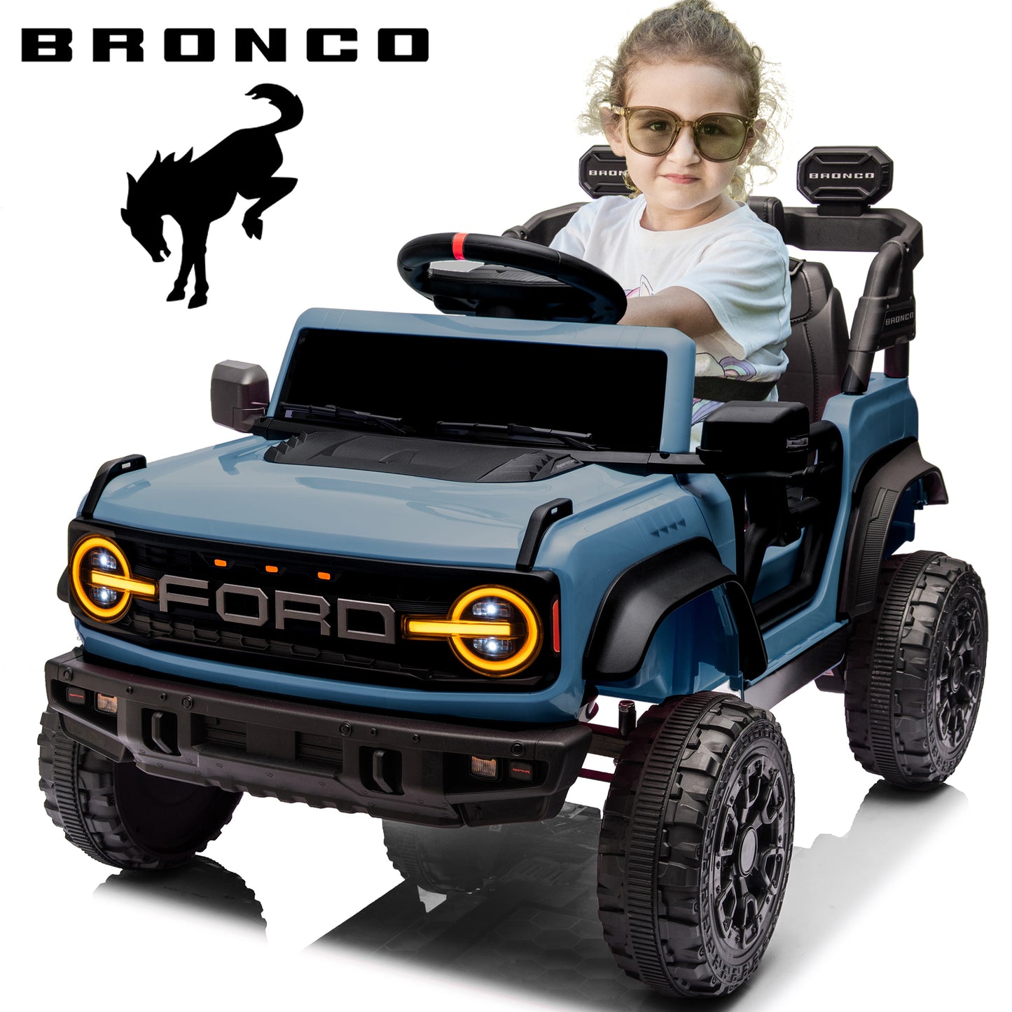 12V Powered Ride On Cars One Seater, Licensed Ford Bronco Raptor Electric Car with Remote, Spring Suspension, 2x25W Motor, Bluetooth, 2.48MPH Max, Max Weight 66lb, Kids Ride on Toys for Ages 3-8