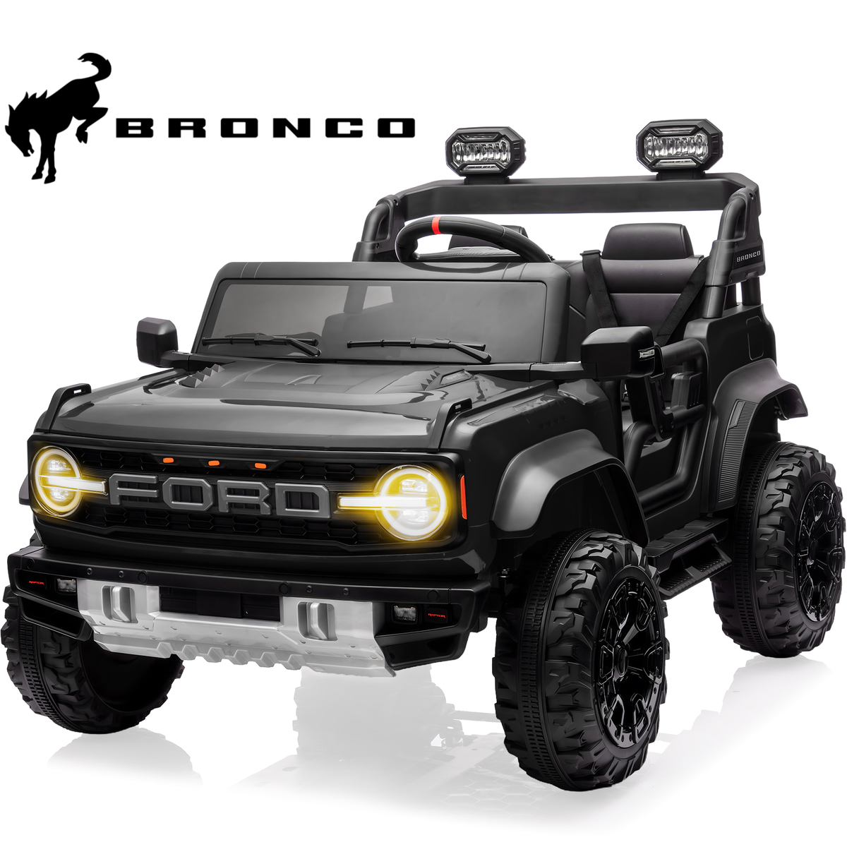 2 Seats 24V Electric Car for Big Kids, Licensed Ford Bronco Raptor Powered Ride On Car with 4 Wheels Spring Suspension, Parent Remote Control, 24V Ride On Toys for Ages 3-8 Boys Girls Gifts