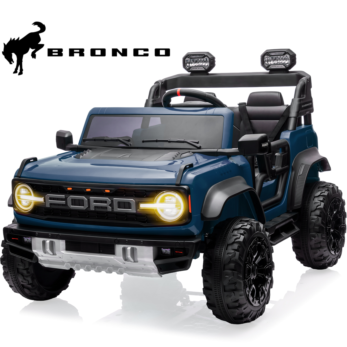 2 Seats 24V Electric Car for Big Kids, Licensed Ford Bronco Raptor Powered Ride On Car with 4 Wheels Spring Suspension, Parent Remote Control, 24V Ride On Toys for Ages 3-8 Boys Girls Gifts