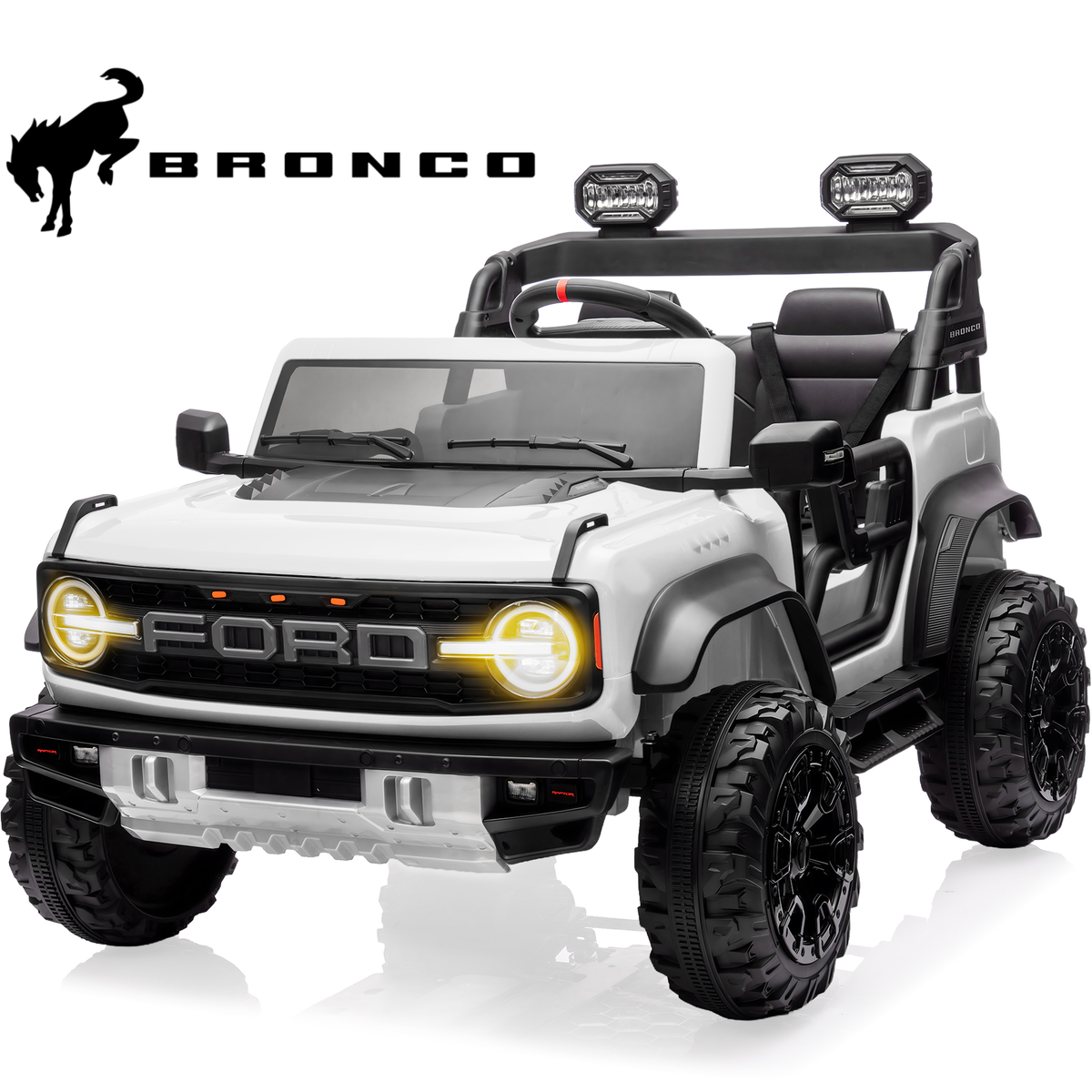 2 Seats 24V Electric Car for Big Kids, Licensed Ford Bronco Raptor Powered Ride On Car with 4 Wheels Spring Suspension, Parent Remote Control, 24V Ride On Toys for Ages 3-8 Boys Girls Gifts