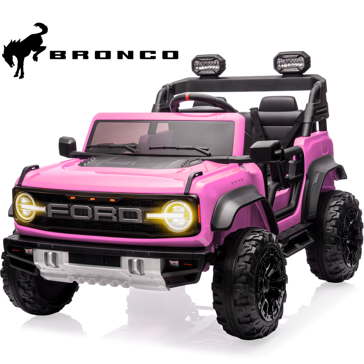 2 Seats 24V Electric Car for Big Kids, Licensed Ford Bronco Raptor Powered Ride On Car with 4 Wheels Spring Suspension, Parent Remote Control, 24V Ride On Toys for Ages 3-8 Boys Girls Gifts