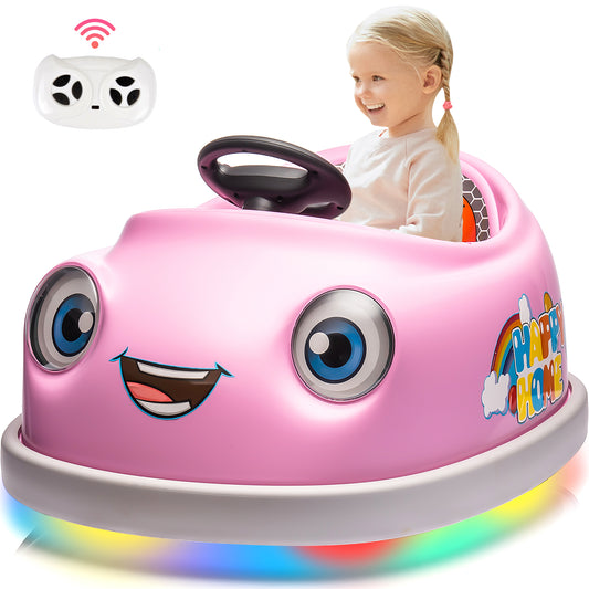 COCLUB 12V Powered Ride on Car, 3 IN 1 Kids Toddler Electric Bumper Car/ Rocking Horse / Push Car with Remote Control, Colorful Lighting, Detachable Dining Tray, Pink