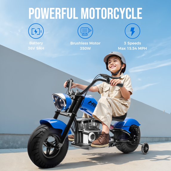 36V Electric Dirt Bike for Kids Teens, 350W Brushless Motor Ride On Motorcycle, 15.5 MPH, Rear Suspension, Bluetooth Music, Rubber Tires, Ride On Electric Motorcycle Toy for 8+ Yrs Boys Girls