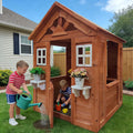 COCLUB Outdoor Playhouse for Kids 3-8, Wooden Playhouse with Door & Windows – Toddler Outdoor Playset, Kids Play House with Flower Pot Holder (42”L x46”W)