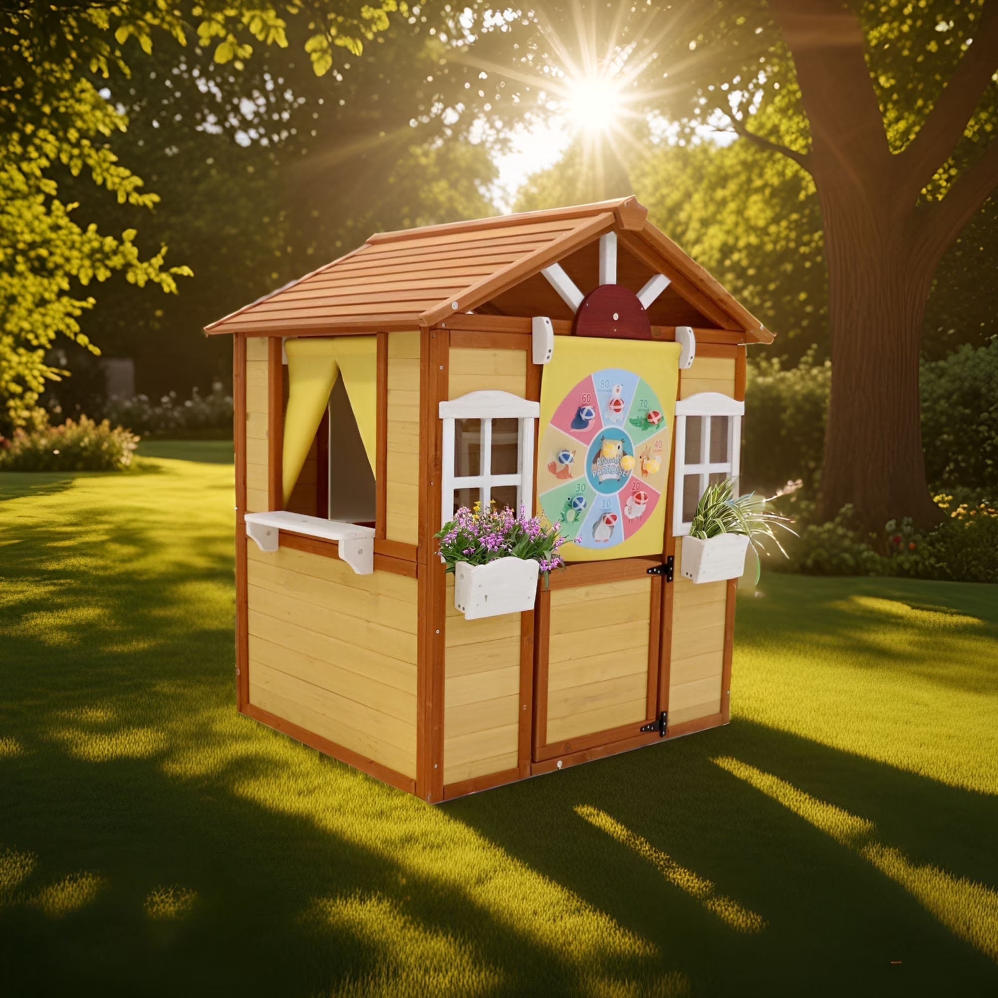 COCLUB Outdoor Wooden Playhouse for Kids Ages 4-8 – Durable Playhouse with Outdoor Kitchen, Snack-Bar & Gardening Kit (39"x33.7"x51") | Casa para Niños de Jardín