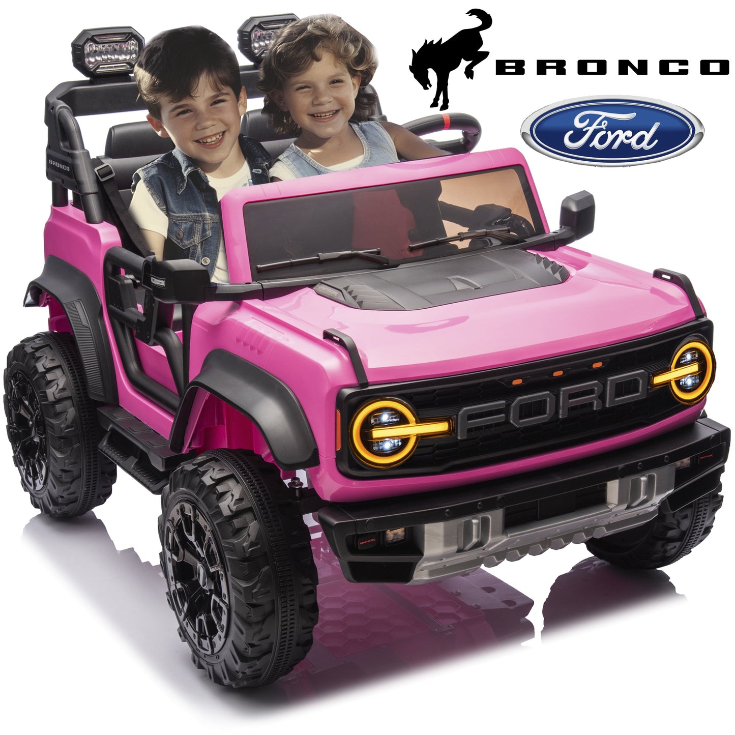 24V Powered Ride On Cars 2 Seater, Licensed Ford Bronco Raptor Electric Car with Remote, Spring Suspension, 2x90W Motor, Bluetooth, 4.4MPH Max, Max Weight 130lb, Kids Ride on Toys for Ages 3-8, Black