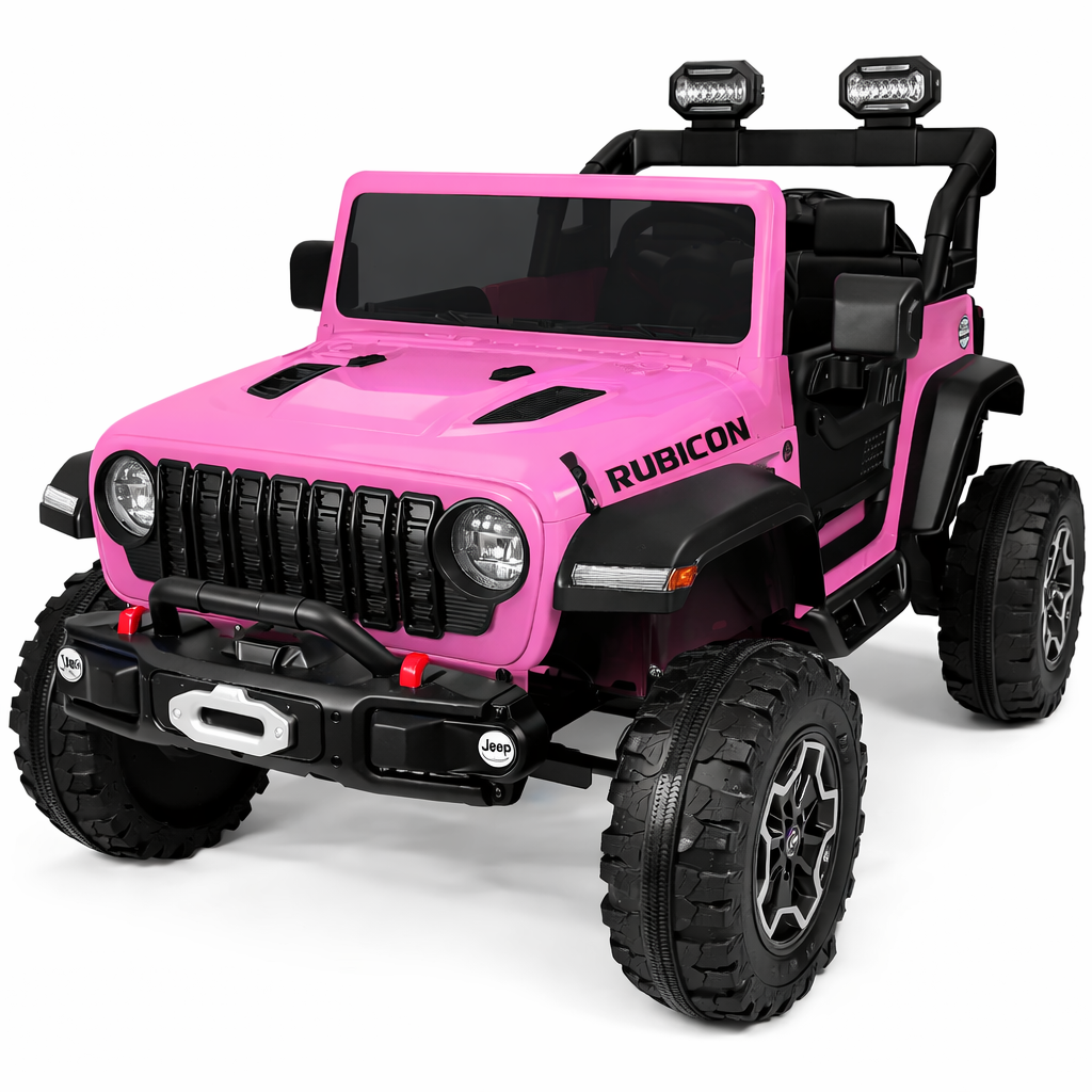 COCLUB 24V 2 Seaters Ride On Car for Big Kids, Licensed Jeep Rubicon Powered Ride On w/4 Wheels Spring Suspension, Parent Remote Control, LED Lights, Bluetooth, MP3, Ride On Toy for Ages 3-8, Pink