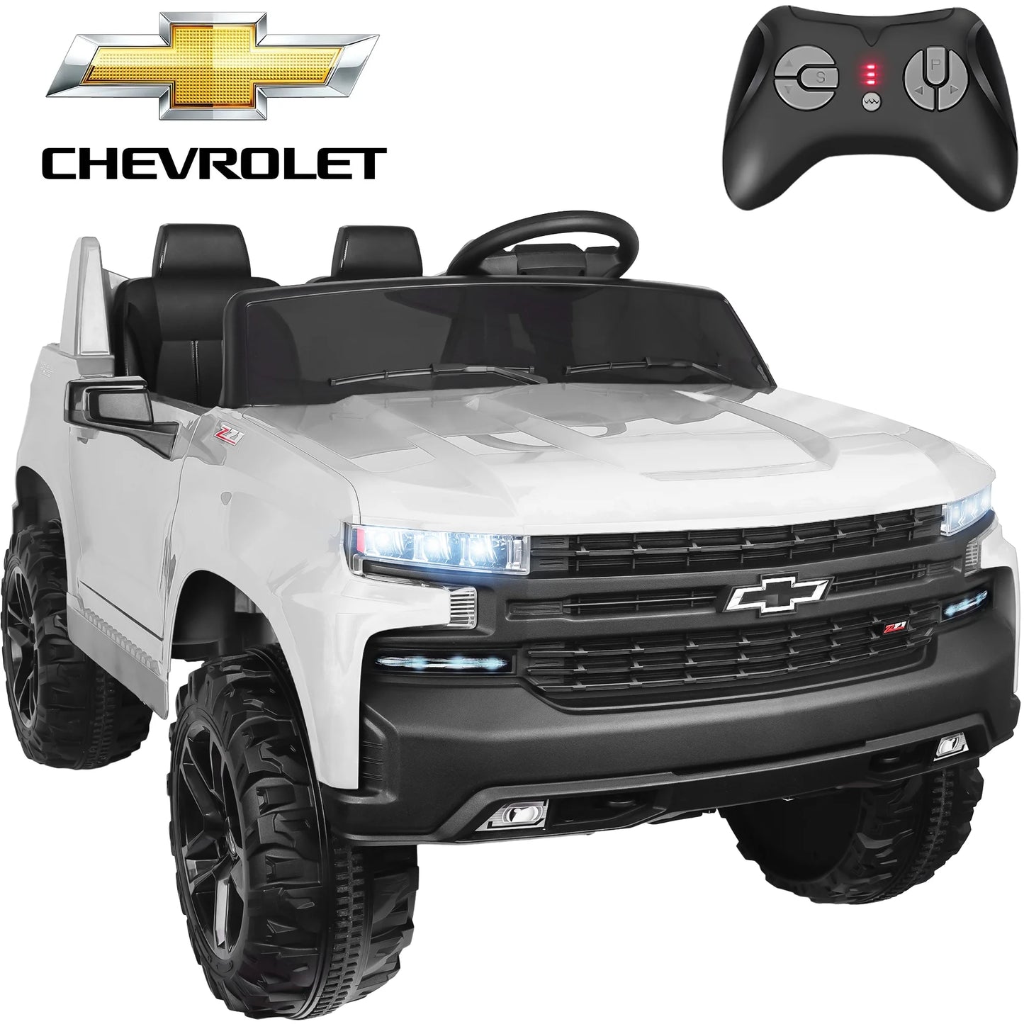 Chevrolet Silverado 24V Powered Ride on Cars for Kids, Extra large Real 2 Seat Ride on Toys with Remote Control, LED Light, MP3 Player, Electric Vehicles Ride on Truck for Boys Girls Gifts, Black