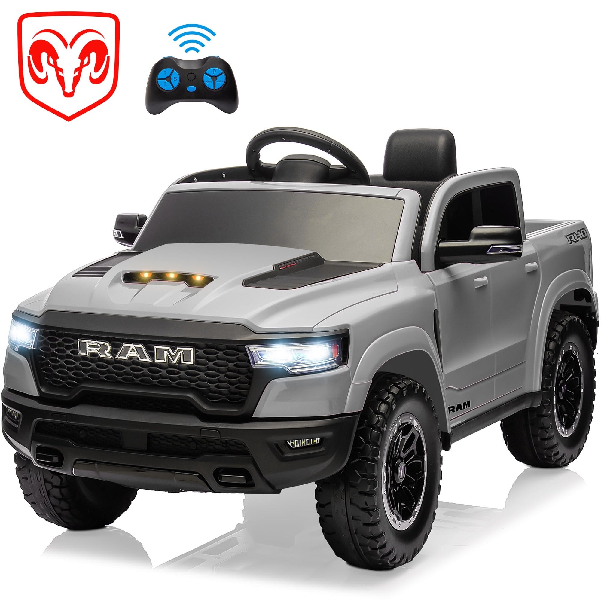 RAM 1500 Ride on Truck Cars, 12V Powered Ride on Toys with Remote Control, 4 Wheel Suspension Electric Cars for 3-5 Yrs Boy Girl W/Key Switch, Safety Belt, Music, Bluetooth, LED Lights, Black