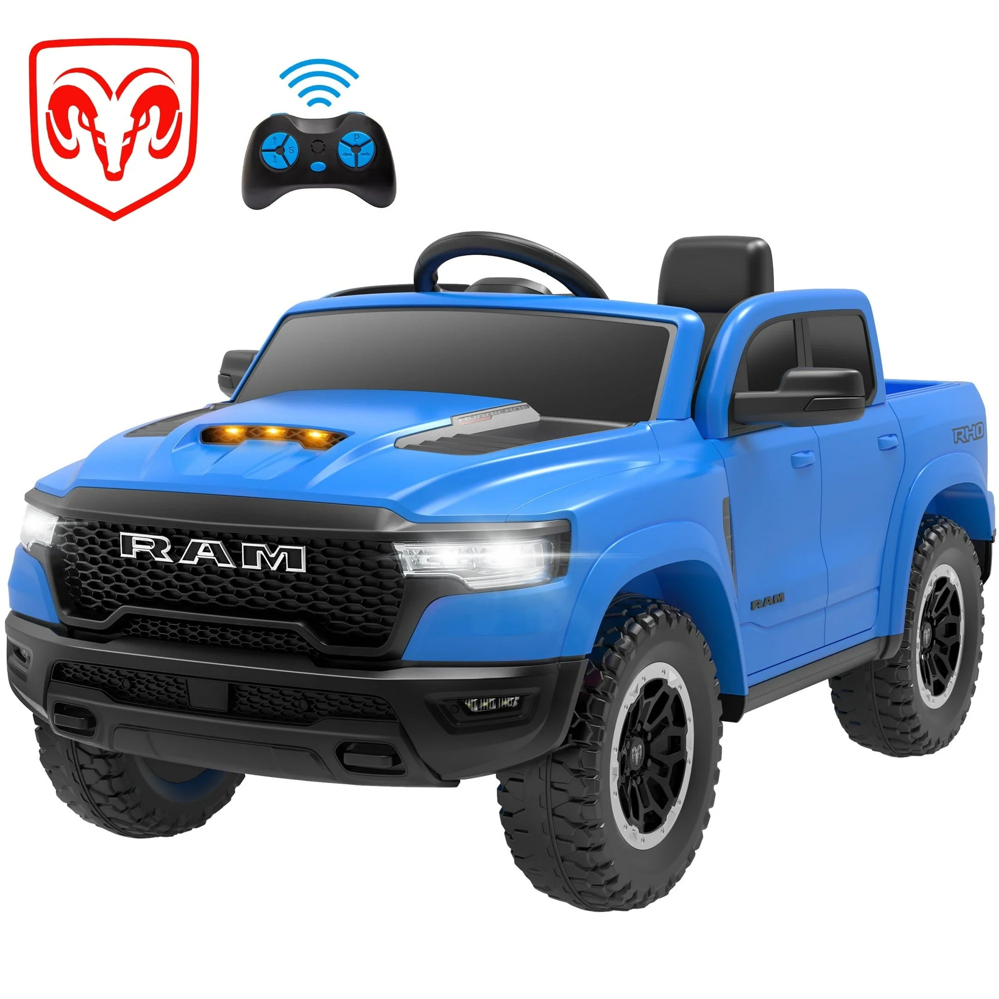 RAM 1500 Ride on Truck Cars, 12V Powered Ride on Toys with Remote Control, 4 Wheel Suspension Electric Cars for 3-5 Yrs Boy Girl W/Key Switch, Safety Belt, Music, Bluetooth, LED Lights, Black