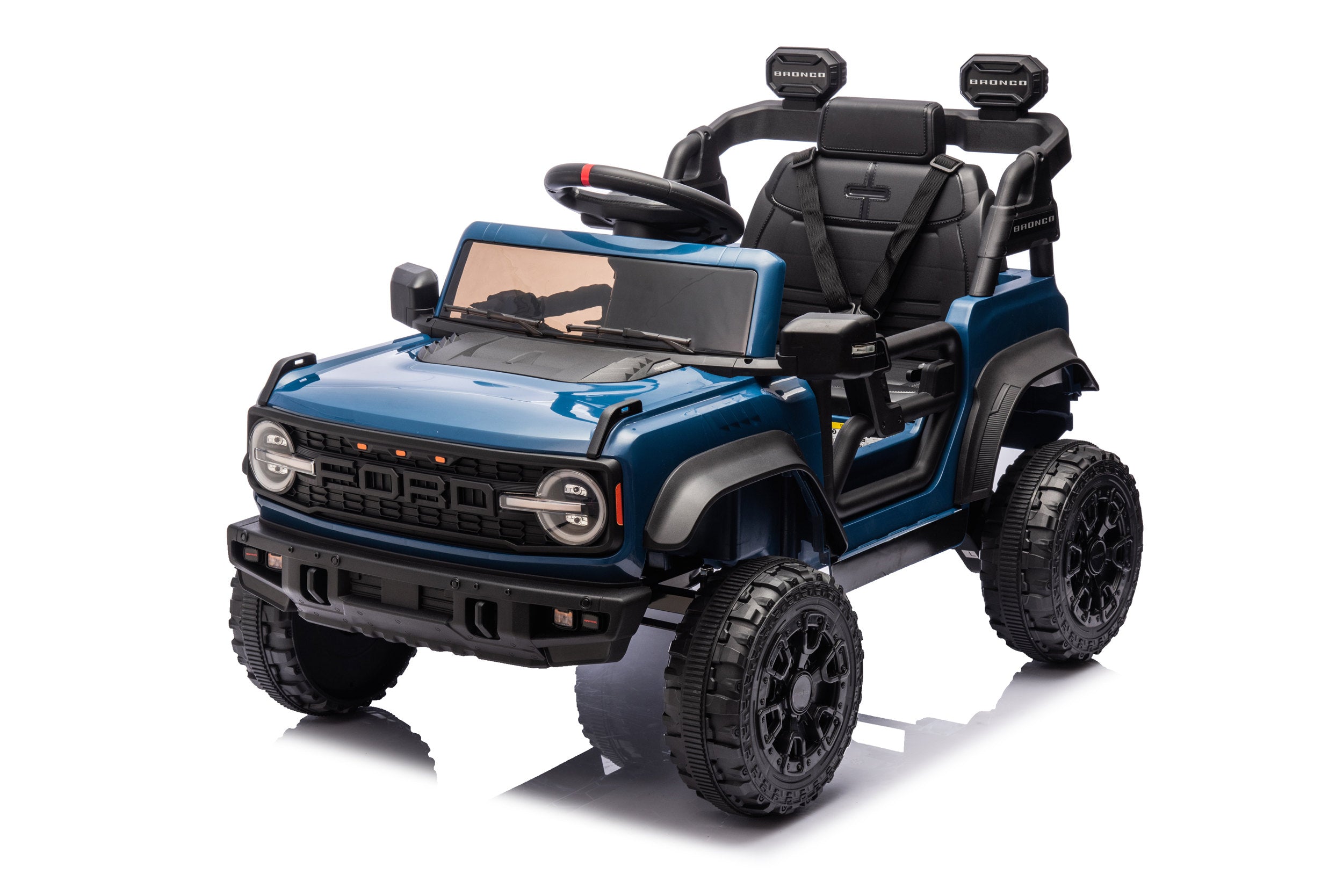 Ford Kids Electric Car Bronco 12V Ride On Truck Toys Battery Powered with Remote Control, Bluetooth, LED Light, Spring Suspension, 3 Speeds 4 Wheelers- Blue
