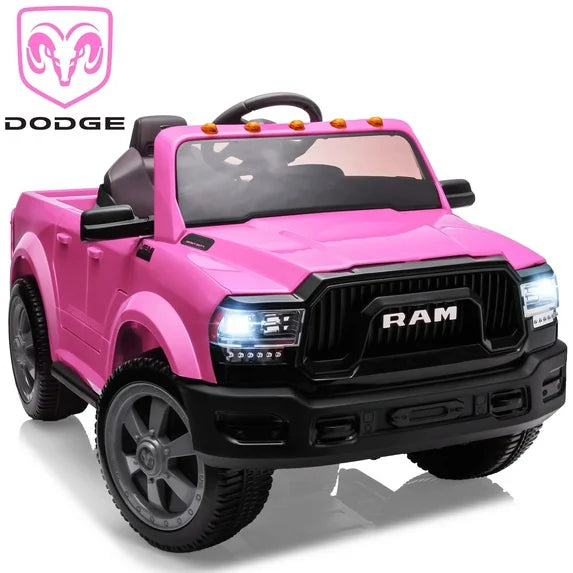 Dodge RAM Ride on Car, 12V Powered Ride on Toy with Remote Control, Rear Wheel Suspension, 5 Point Safety Belt, MP3 Player, Bluetooth, LED Lights, Electric Vehicles for 3-8 Years Boys Girls, Black