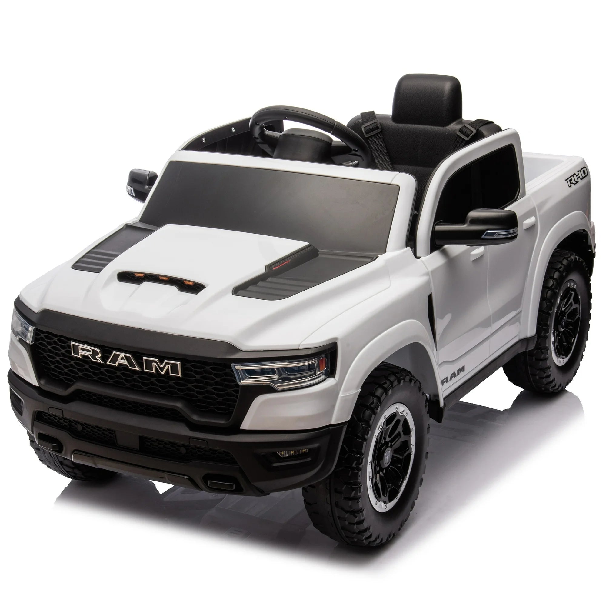 Dodge RAM Ride on Car, 12V Powered Ride on Toy with Remote Control, Rear Wheel Suspension, 5 Point Safety Belt, MP3 Player, Bluetooth, LED Lights, Electric Vehicles for 3-8 Years Boys Girls, Black
