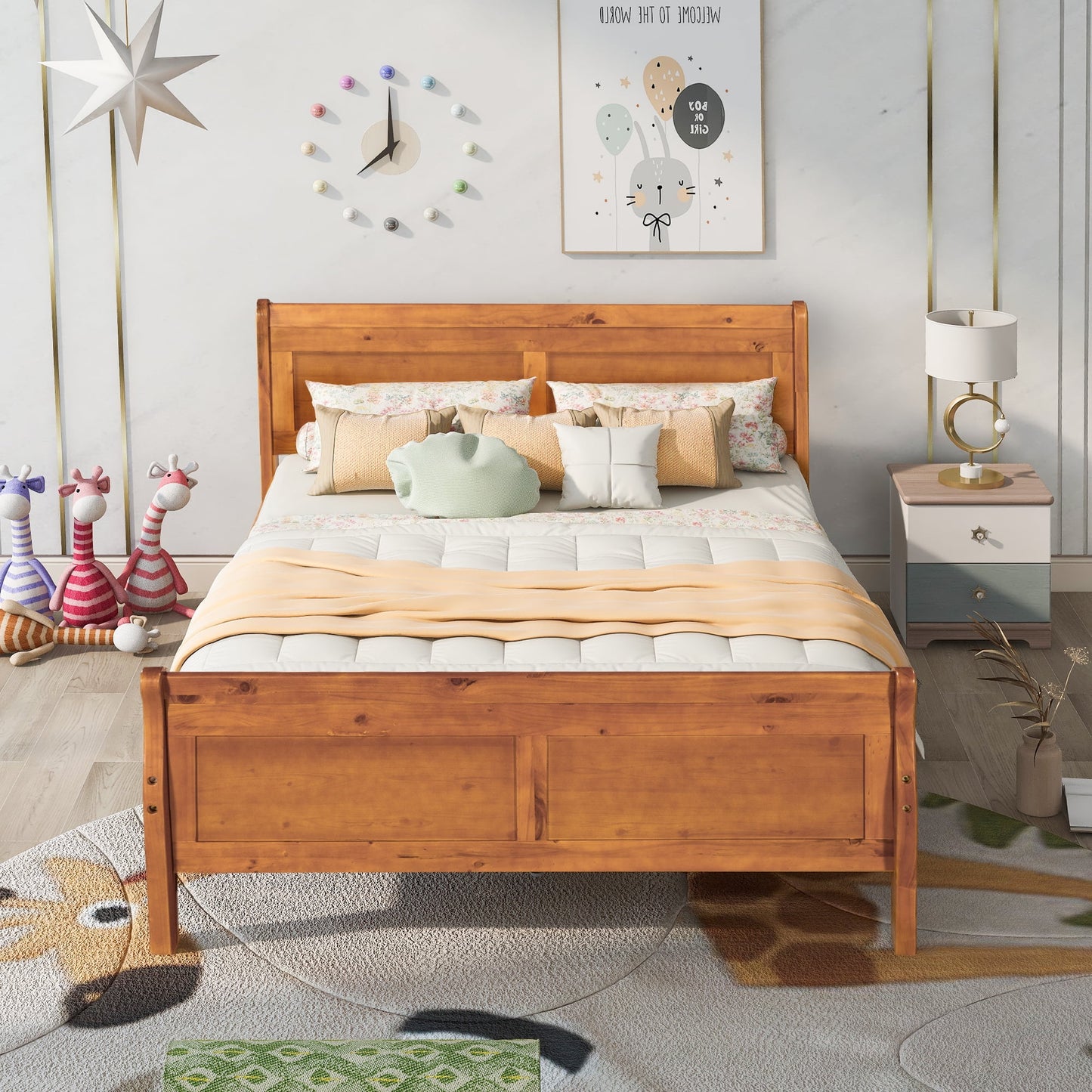 UHOMEPRO Twin Size Bed Frame with Headboard | Solid Wood Platform Bed Frame, No Box Spring Needed | 500 lbs Capacity (Modern White)