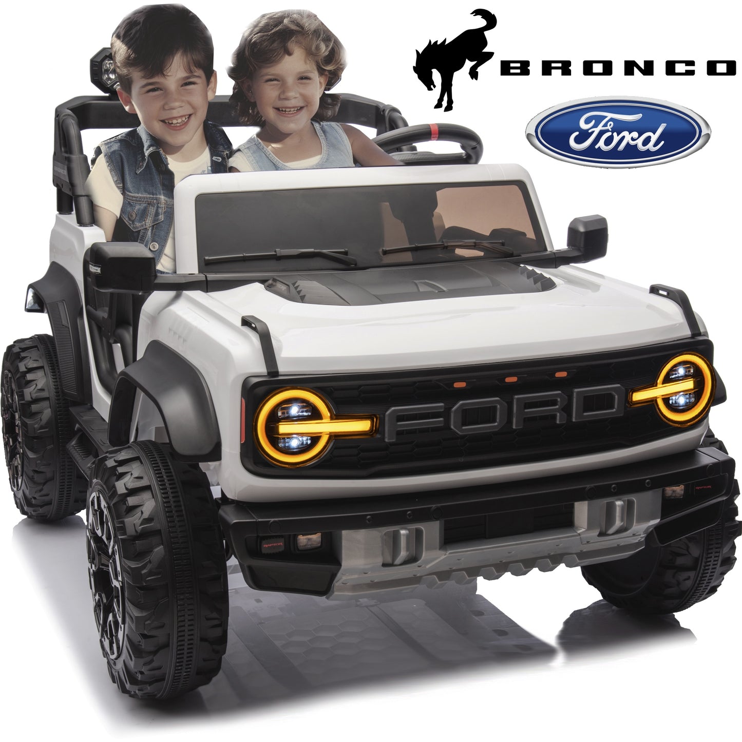 24V Powered Ride On Cars 2 Seater, Licensed Ford Bronco Raptor Electric Car with Remote, Spring Suspension, 2x90W Motor, Bluetooth, 4.4MPH Max, Max Weight 130lb, Kids Ride on Toys for Ages 3-8, Black