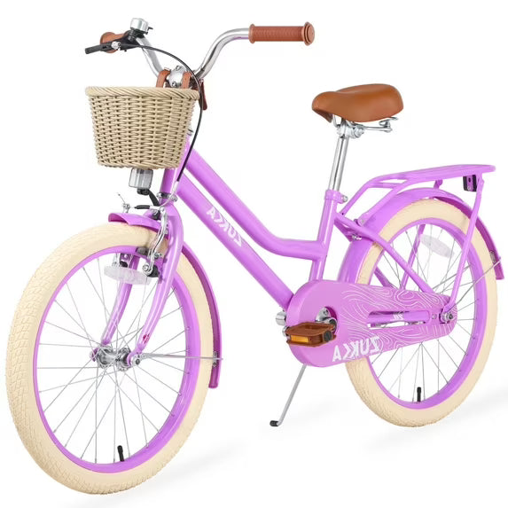 COCLUB Girls Bike with Basket for Kids 7-10, 20" Kids' Bicycles Leather Saddle & Safety Bell, Pink