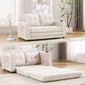 UHOMEPRO Convertible Futon Sofa Bed, Pull Out Loveseat Sleeper Sofa with Side Pockets and Cup Holders, Comfy 3-in-1 Foldable Sofa Couch, Upholstered Floor Couch for Living Room Apartment, Beige