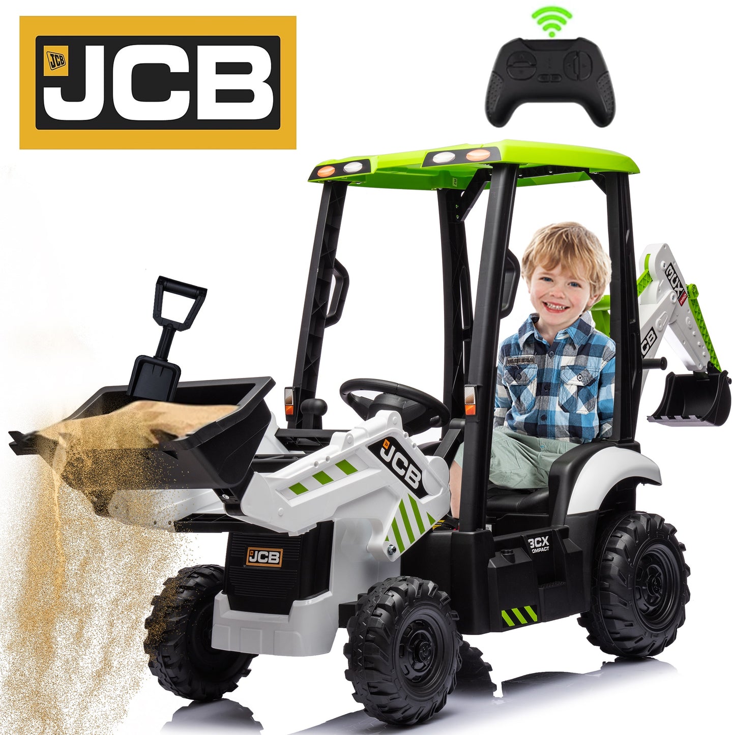 COCLUB 12V Ride on Car for Boys Girls, Battery Powered Excavator Construction Vehicles with Remote Control, Front Loader Bulldozer, Digger, Ceiling, Electric Ride on Toys for Kids